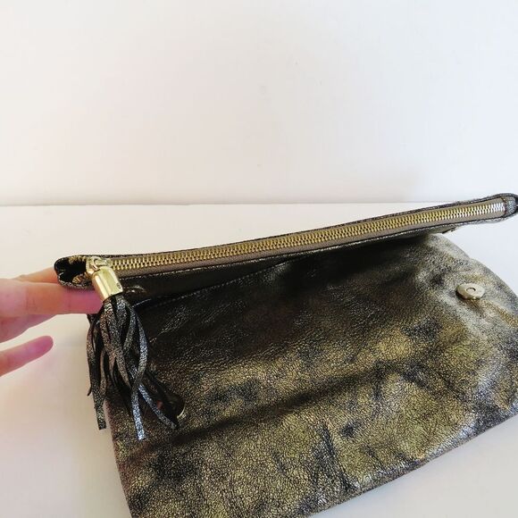 INC International Concepts Metallic Gold Bronze Black Frita Clutch Crossbody - Picture 9 of 16